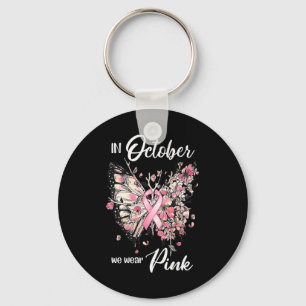 In oktober Draag we roze borstkanker Sleutelhanger