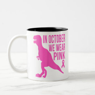 In oktober Draag we roze borstkanker Trex Dino Ki Tweekleurige Koffiemok