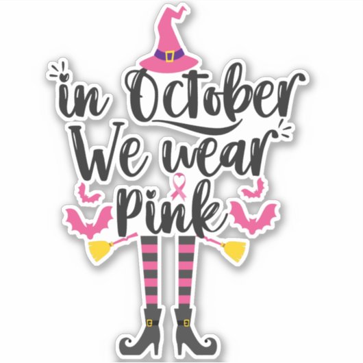 In oktober Draag we roze borstkanker wittekift Sticker (Voorkant)