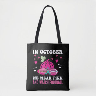 in oktober draag we roze borstkankerbewustwording tote bag