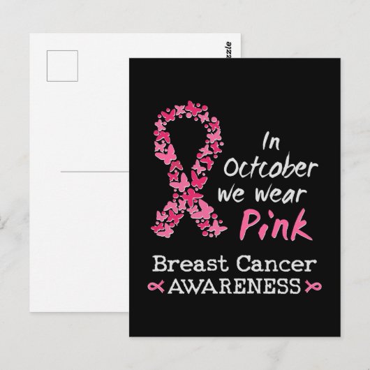 In oktober draag we roze borstkankerbewustzijn briefkaart (Voorkant / Achterkant)
