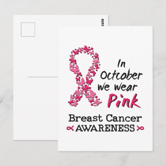 In oktober draag we roze borstkankerbewustzijn briefkaart (Voorkant / Achterkant)