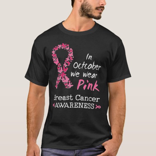 In oktober draag we roze borstkankerbewustzijn t-shirt (Voorkant)