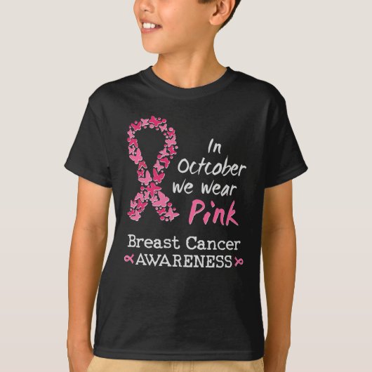 In oktober draag we roze borstkankerbewustzijn t-shirt (Voorkant)