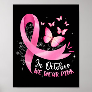 In oktober Draag we roze borstkankervlinder pi Poster