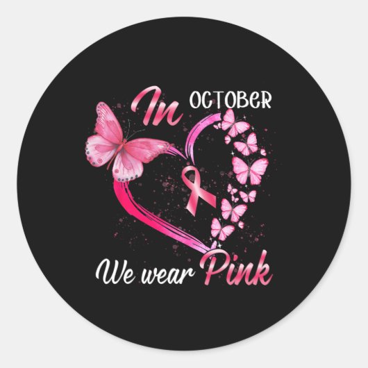 In oktober Draag we roze borstkankervlinder pi Ronde Sticker (Voorkant)