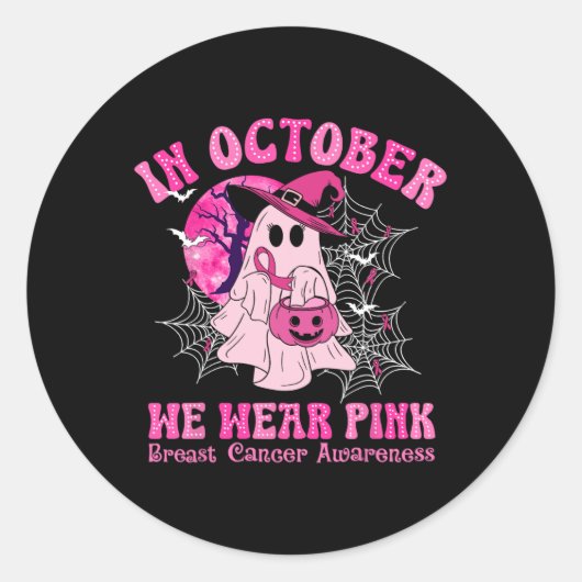 In oktober Draag we roze borstkankervrouwen Ghost Ronde Sticker (Voorkant)
