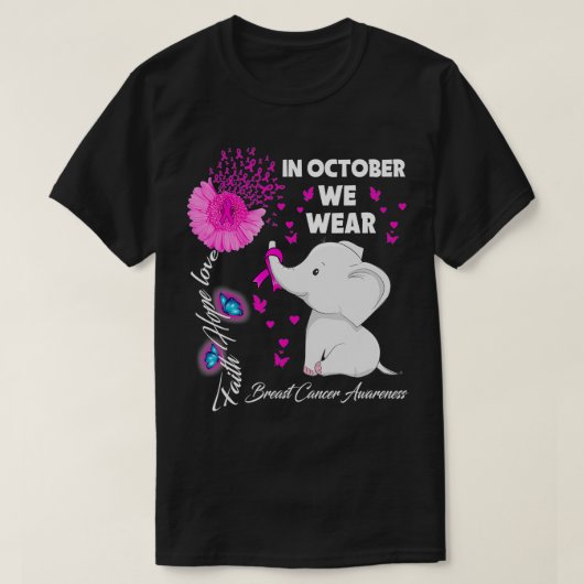 In oktober Draag we roze borstkankerwaarschuwing E T-shirt (Design voorkant)