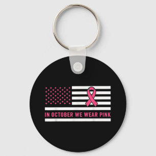 In oktober Draag we roze borstkankerwaarschuwing M Sleutelhanger