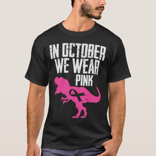 In oktober Draag we roze borstkankerwaarschuwing T-shirt (Voorkant)