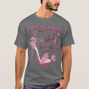 In oktober Draag we roze Butterflies high Heels Br T-shirt