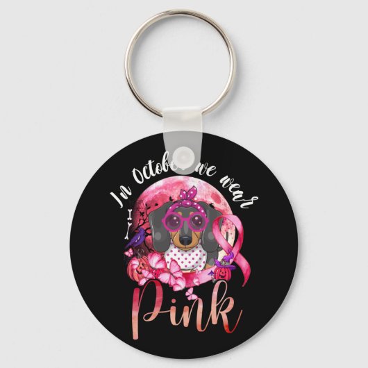 In oktober Draag we roze dachshund Sleutelhanger (Voorkant)