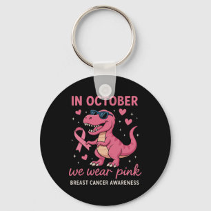 In oktober Draag we roze dinosaur Breast Cancer Aw Sleutelhanger