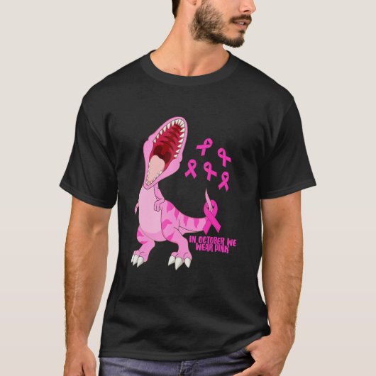 In oktober Draag we roze Dinosaur Trex Dino Kind B T-shirt (Voorkant)