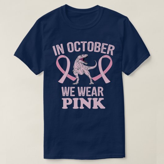 In oktober Draag we roze dinosauriërs met een bors T-shirt (Design voorkant)