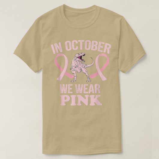 In oktober Draag we roze dinosauriërs met een bors T-shirt (Design voorkant)