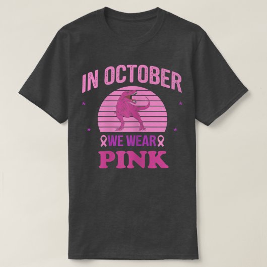 In oktober Draag we roze dinosauriërs met een bors T-shirt (Design voorkant)
