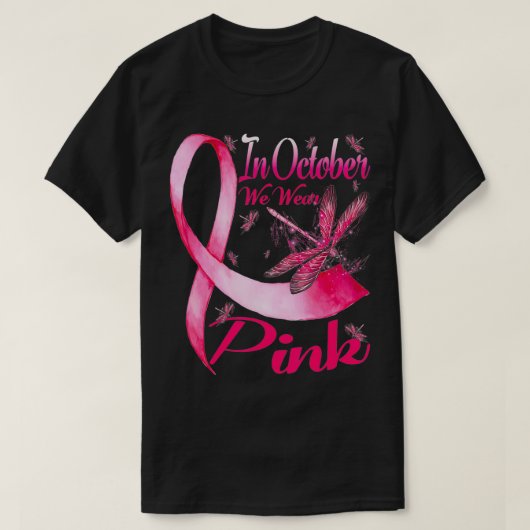 In oktober Draag we roze dragonfly borstkanker. T-shirt (Design voorkant)