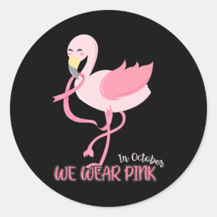 In oktober Draag we roze flamingo borstkanker Ronde Sticker