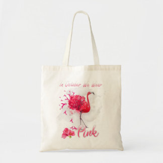 In oktober Draag we roze Flamingo Breast Cancer Aw Tote Bag