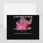 In oktober Draag we roze Flamingo Riding Brush Aankondigingskaart (Voorkant / Achterkant)