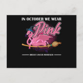 In oktober Draag we roze Flamingo Riding Brush Aankondigingskaart (Voorkant)