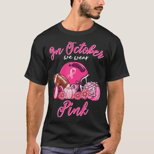 In oktober Draag we roze Football borstkanker T-shirt (Voorkant)
