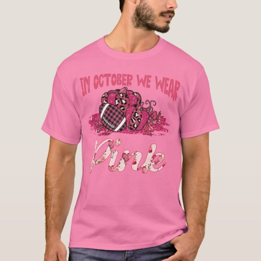 In oktober Draag we roze Football pompoenen T-shirt (Voorkant)