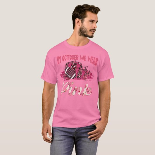 In oktober Draag we roze Football pompoenen T-shirt (Voorkant volledig)