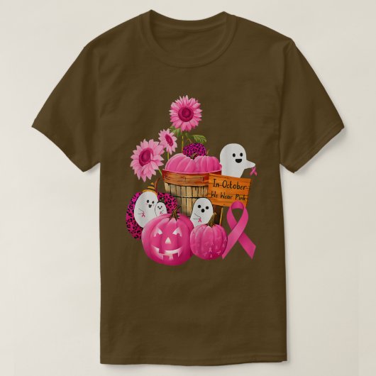 In oktober Draag we roze geesten en pompoenen T-shirt (Design voorkant)
