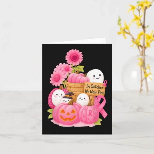 In oktober Draag we roze geesten en pompoenen voor Kaart (Gele Bloem)