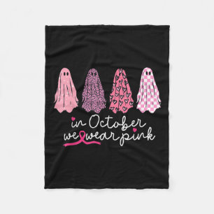 In oktober Draag we roze Ghost Boo Halloween Breas Fleece Deken