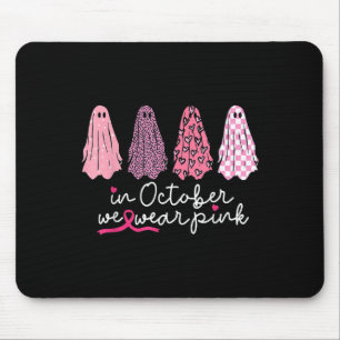 In oktober Draag we roze Ghost Boo Halloween Breas Muismat