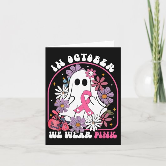 In oktober Draag we Roze Ghost Floral borstkanker Kaart (Voorkant)