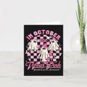 In oktober Draag we roze Ghost Halloween Breast Ca Kaart (Voorkant)