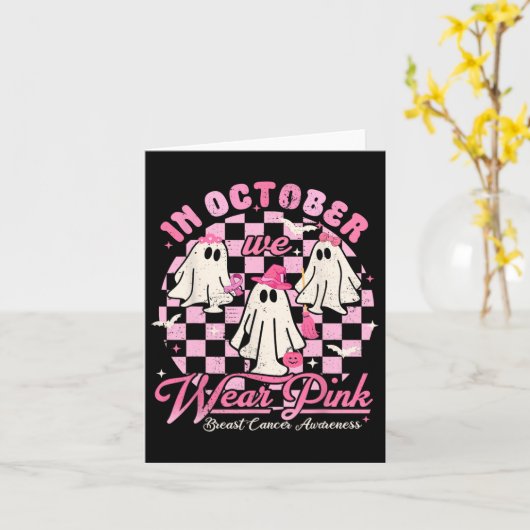In oktober Draag we roze Ghost Halloween Breast Ca Kaart (Gele Bloem)