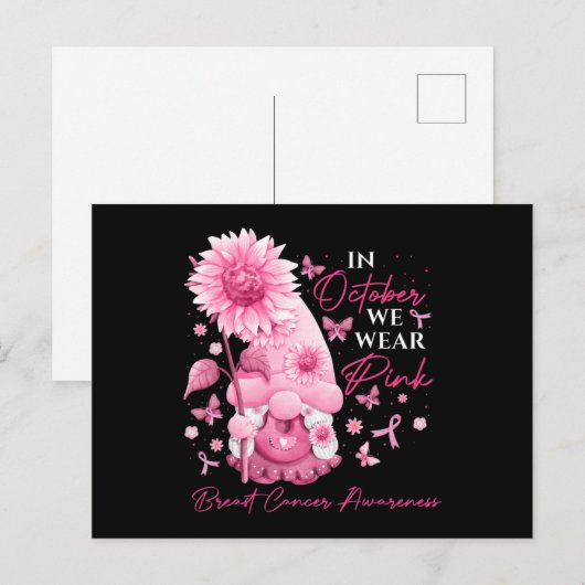 In oktober Draag we roze gnomen borstkanker Briefkaart (Voorkant / Achterkant)