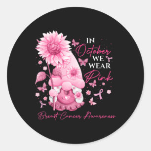 In oktober Draag we roze gnomen borstkanker Ronde Sticker