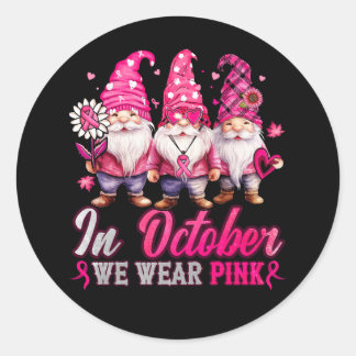 In oktober Draag we roze Gnomen Breast Cancer Hall Ronde Sticker