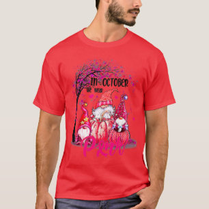 In oktober Draag we roze Gnomen Breast Cancer T-shirt