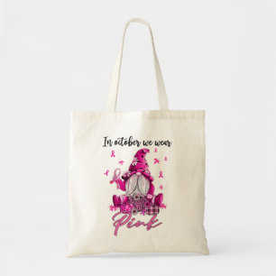 In oktober Draag we roze Gnomen Breast Cancer Tote Bag
