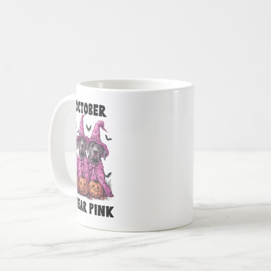 In oktober Draag we roze Great Dane Halloween Brea Koffiemok (Voorkant links)