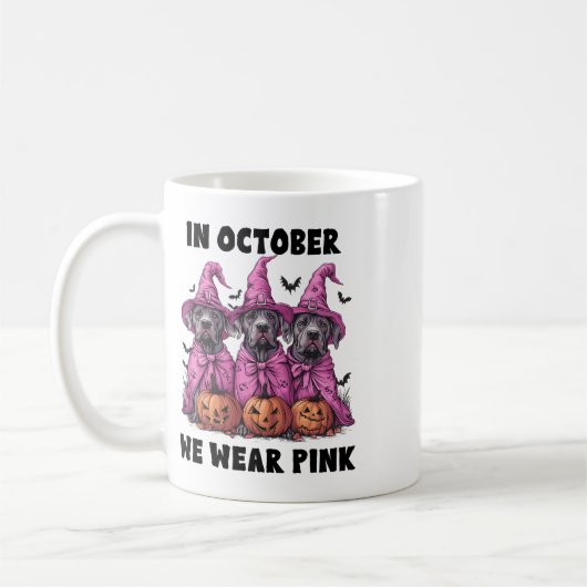 In oktober Draag we roze Great Dane Halloween Brea Koffiemok (Links)