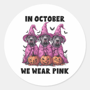 In oktober Draag we roze Great Dane Halloween Brea Ronde Sticker