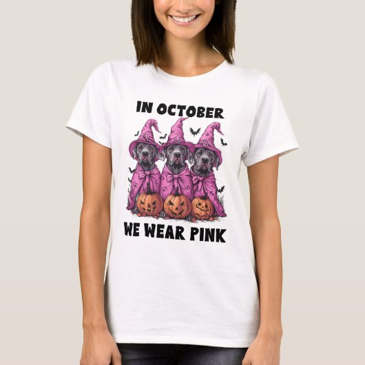 In oktober Draag we roze Great Dane Halloween Brea T-shirt (Voorkant)