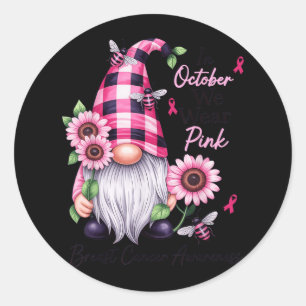 In oktober Draag we roze groene waren Ronde Sticker