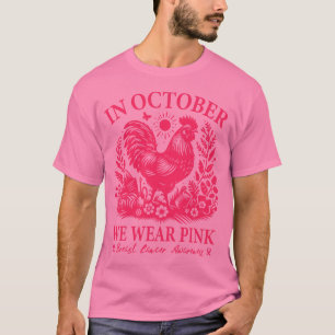 In oktober Draag we roze haan vlinderlint T-shirt