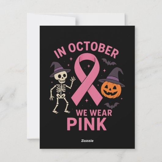 In oktober Draag we roze halloween borstkanker Feestdagenkaart (Achterkant)
