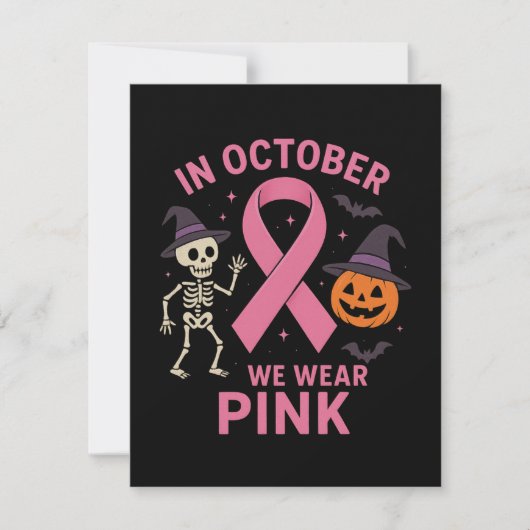 In oktober Draag we roze halloween borstkanker Feestdagenkaart (Voorkant)