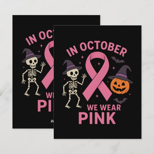 In oktober Draag we roze halloween borstkanker Feestdagenkaart (Voorkant / Achterkant)